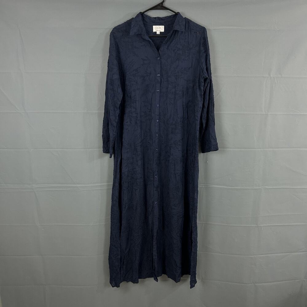 Johnny Was Dress Small Jade Tina Button Down Tunic Maxi Jacquard Navy Boho Chic